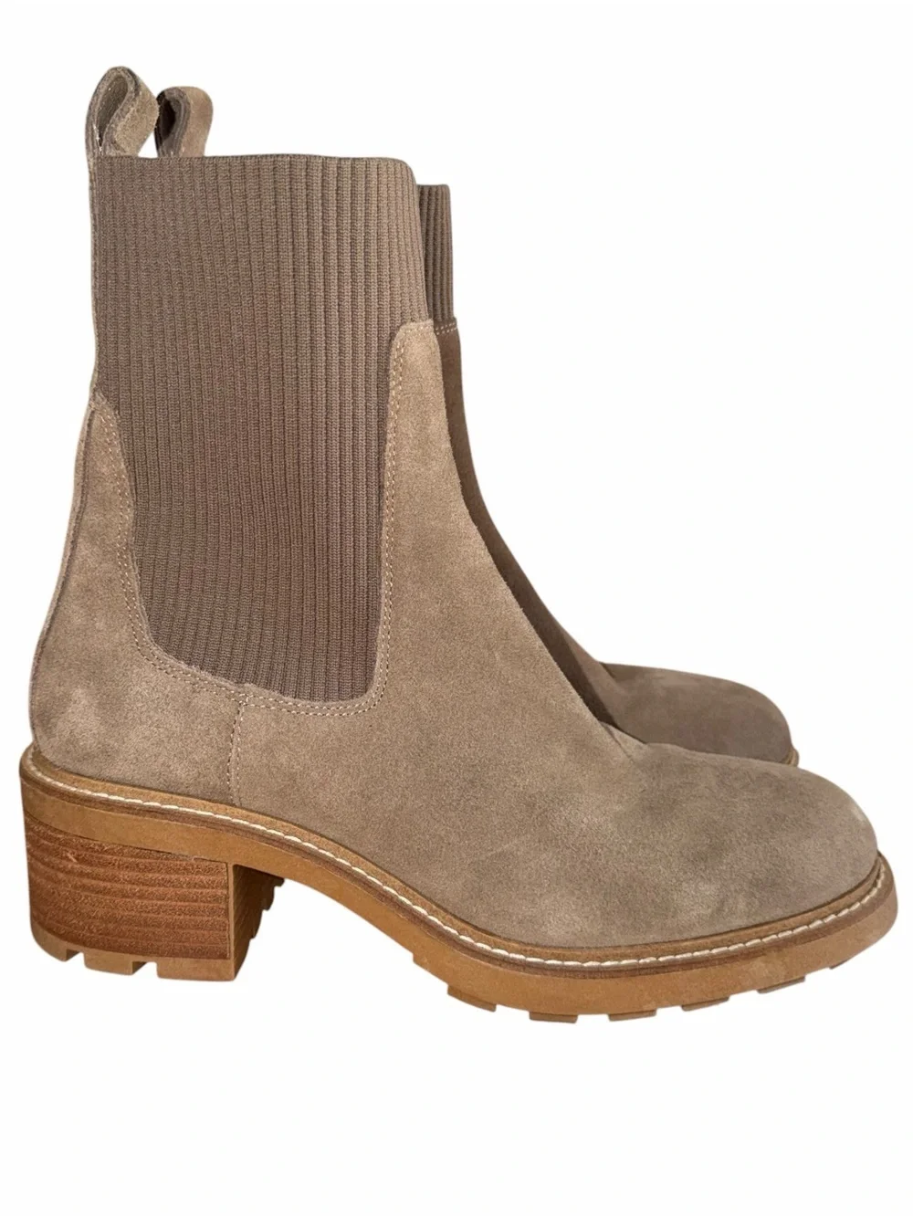 Steve Madden Kiley Chelsea Boots Taupe Suede Lug Sole Ankle Booties Women’s 8M